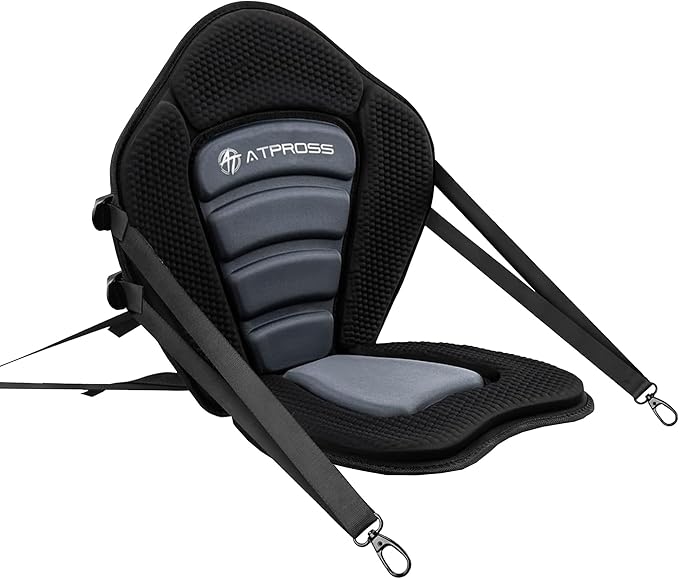 Standard Padded Kayak Canoe Seat Adjustable Backrest with 4 Straps Durable Sit-On-Top Cushion for Kayaking, Rafting & Fishing