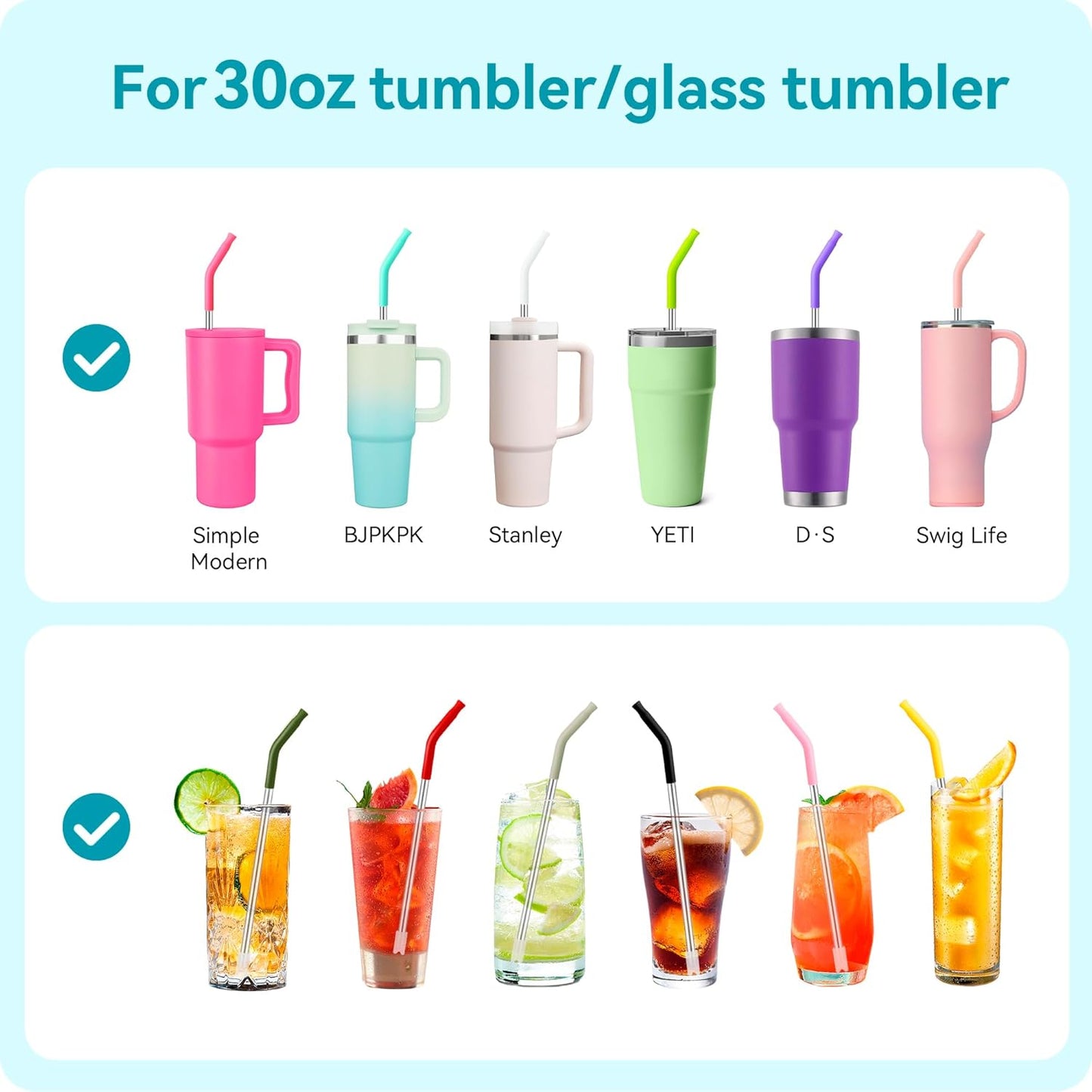 30 oz Straight Metal Straws with Silicone Tip for 30 oz Tumbler, 6 Pcs Stainless Steel Reusable Drinking Metal Straw for YETI, STANLEY, US Acrylio, BJPKPK, Simple Modern and so on