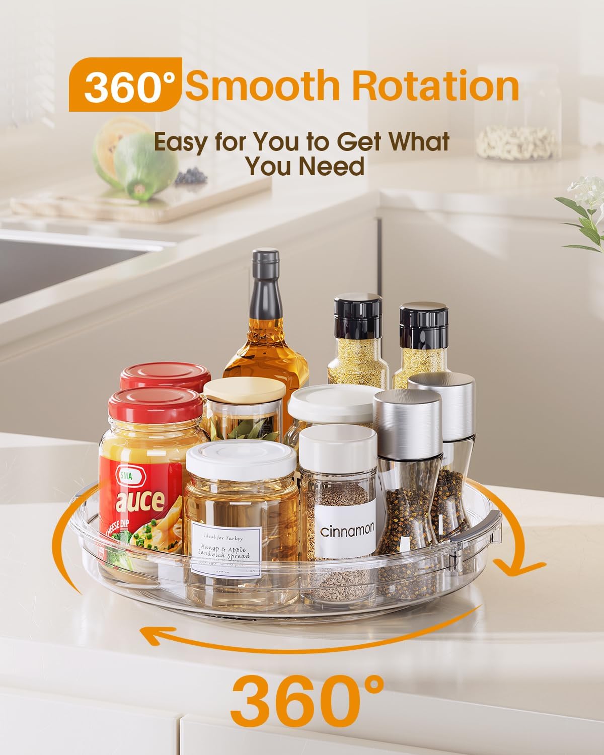 LAMU 2 Pack 10.6in Lazy Susan Organizer Turntable for Cabinet, Clear Lazy Susan for Refrigerator Rotating Organizer for Fridge, Kitchen, Pantry, Countertop, Bathroom, Medicine Cabinet Organizer