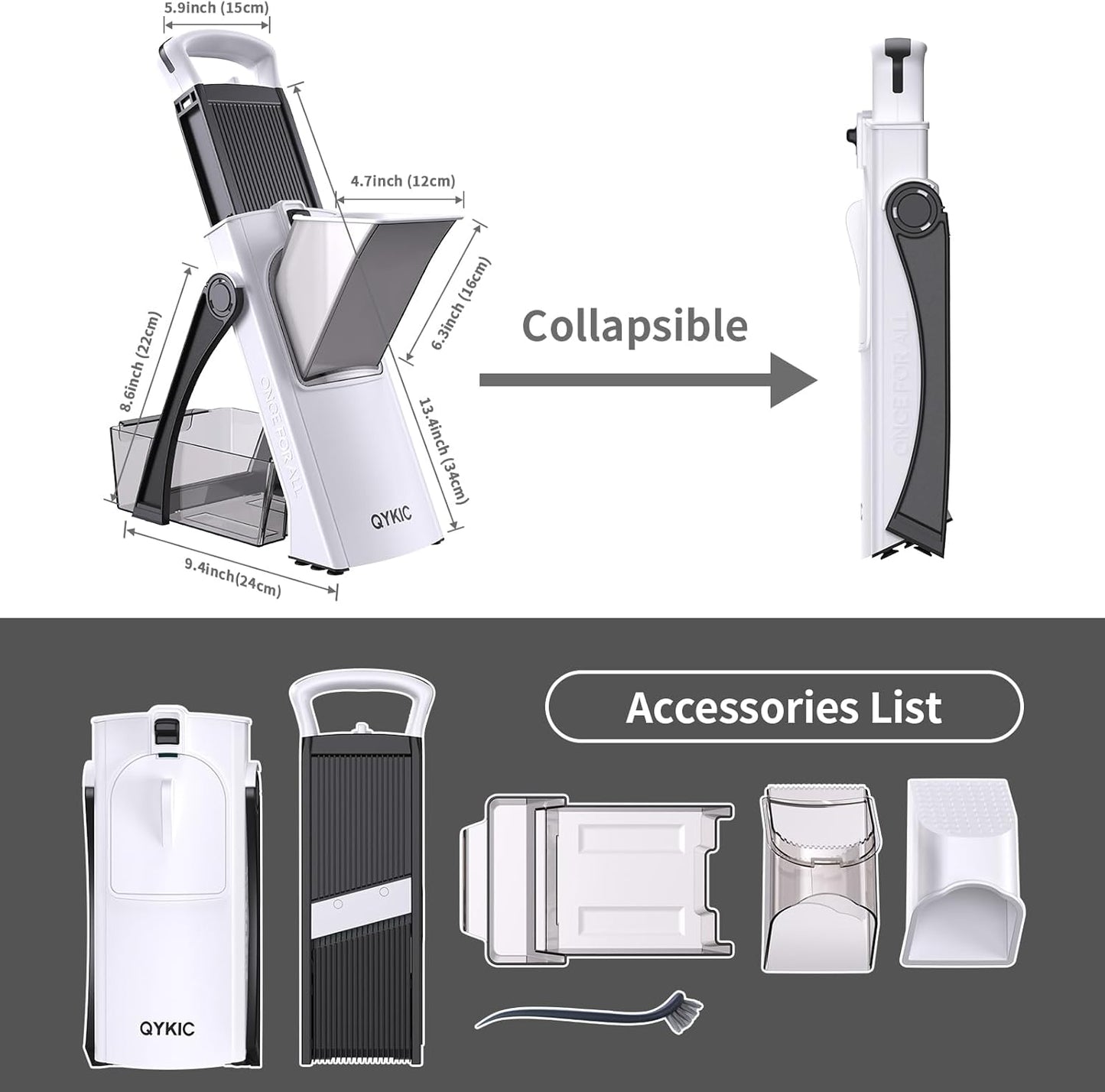 Upgrade Safe Mandoline Slicer for Kitchen, Vegetable Chopper Slicer, Potato Slicer Thickness Adjuster, French Fry Cutter, Veggie Onion Dicer Faster Kitchen Mandolin for Meal Prep (White)