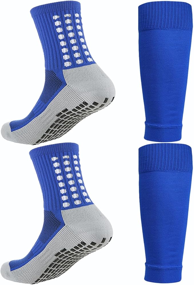 KMOLY 1 Set Soccer Grip Socks,Shin Guard Sleeves for Football Basketball for Men and Women Black/White One Size