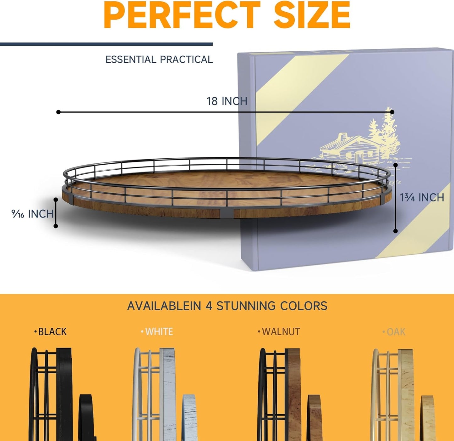 Farmhouse Oak 18" Lazy Susan Turntable Organizer for Cabinet, Round Wooden Lazy Susan Organization and Storage for Dining Table, Pantry, Kitchen, Countertop, Cupboard,Home Decor, Walnut Wood (18")