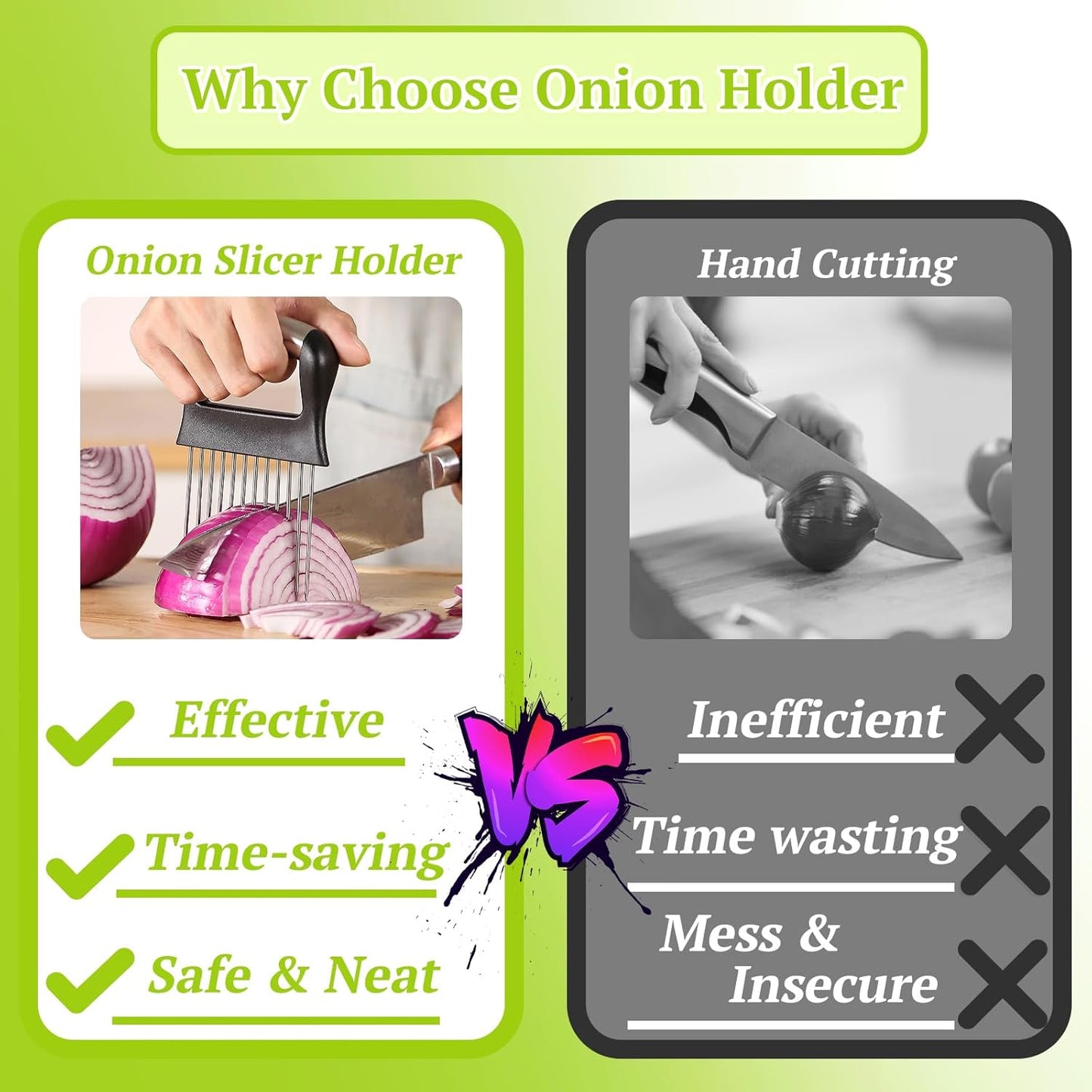 Suuker Onion Holder for Slicing, Large Onion Cutter Vegetable Chopper, Stainless Steel Tomato Slicer for Potato Lemon, Kitchen Food Slicer Guide for Neat Slicing, Meat Tenderizer Tool