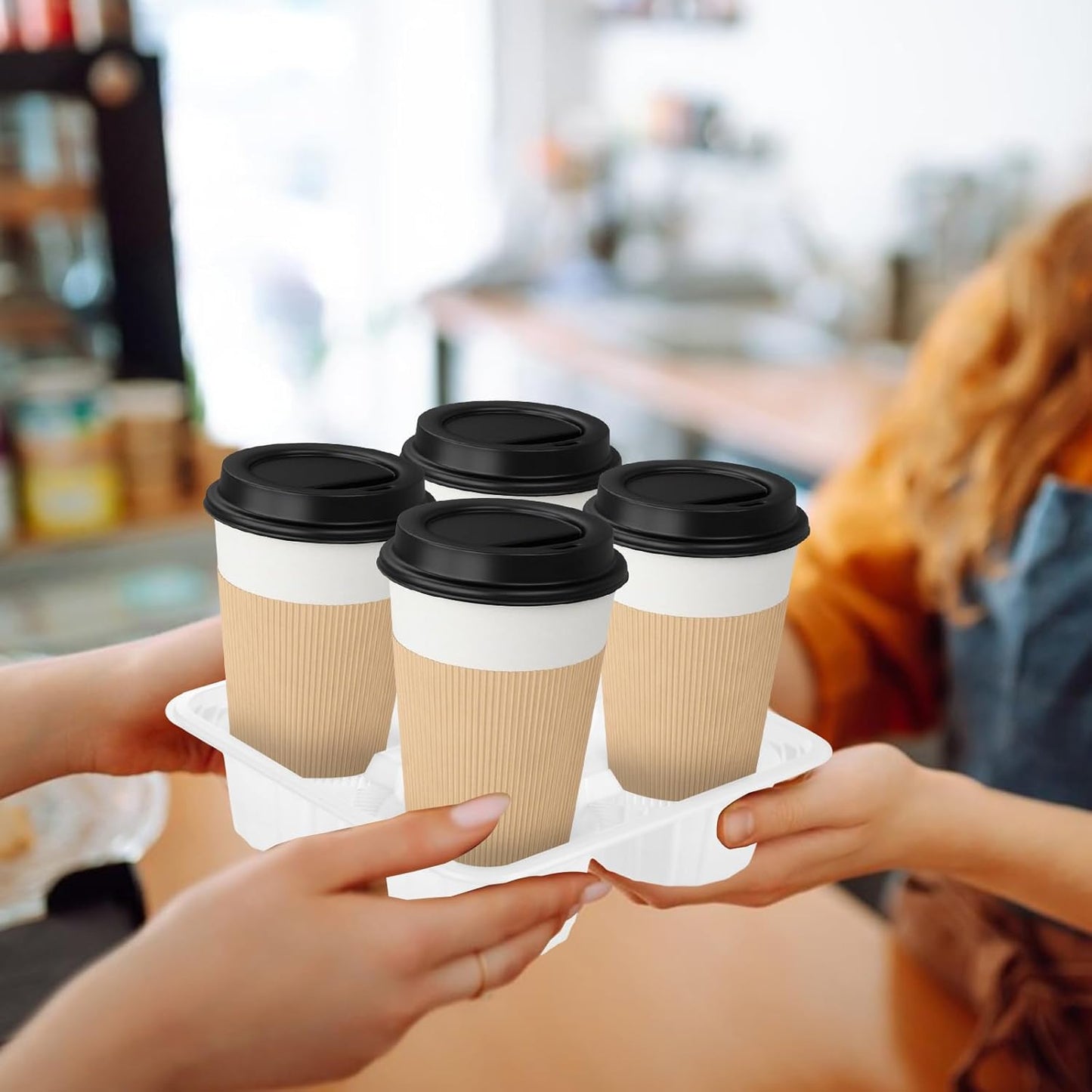 STARVAST 250PCS 4 Cup Disposable Drink Carrier Trays, PP Cup Holder for 8-32 oz Cup, Durable Drink Carrier for Hot or Cold Drinks, Uber Eats - to Go Coffee Cup Holder for Food Delivery Service,White