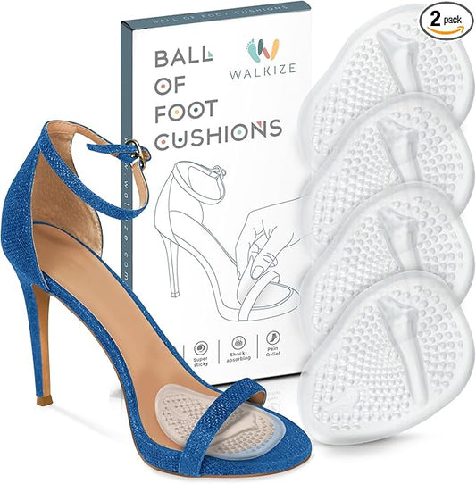 Walkize Metatarsal Pads Women | Heel Inserts for Women | Ball of Foot Cushions (2 Pairs Foot Pads) All Day Pain Relief and Comfort One Size Fits Shoe Inserts (Clear)