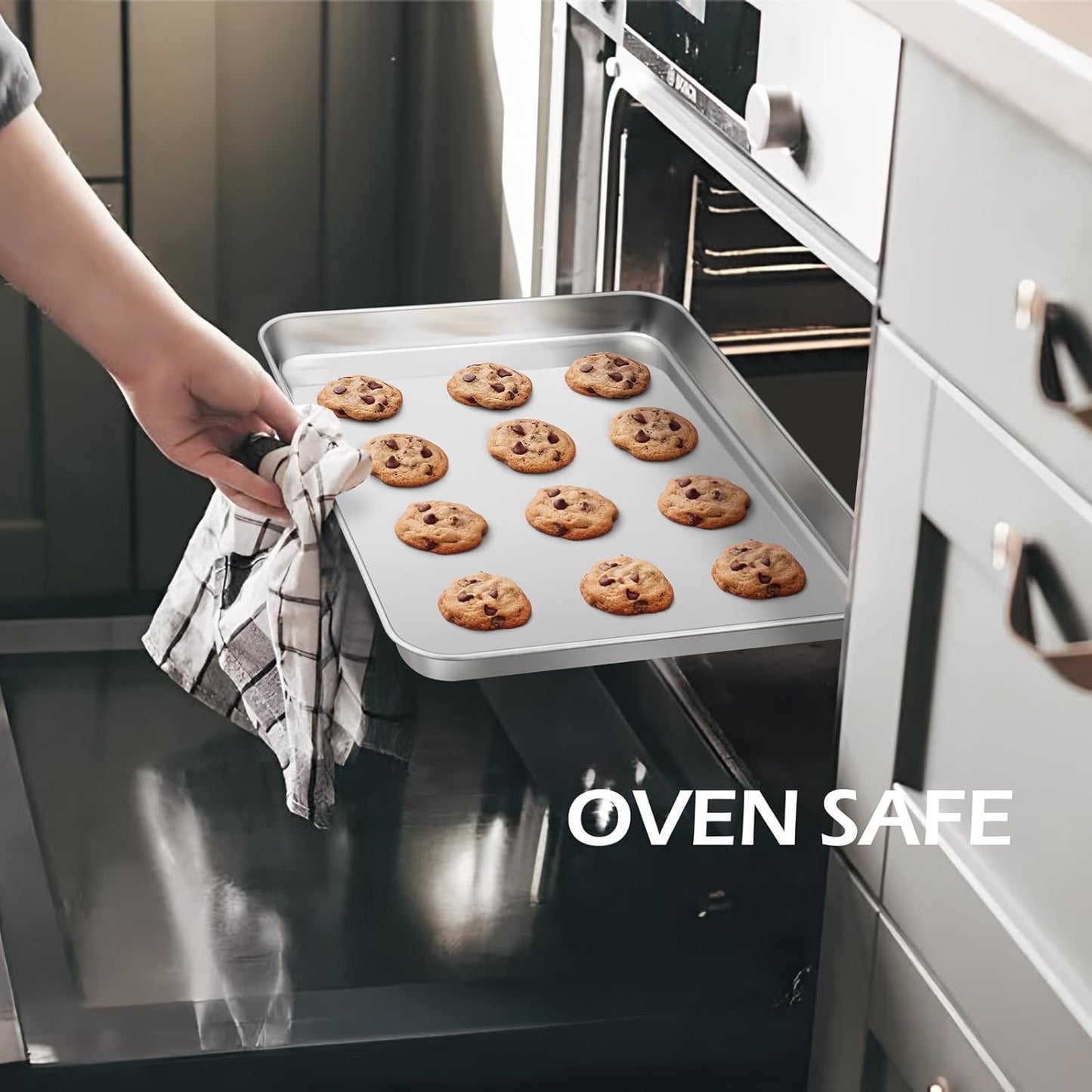 Baking Sheets Set of 2, Leonyo 12.4IN x 9.6IN Stainless Steel Cookie Sheets for Baking, 1IN Deep Metal Toaster Oven Pan Tray for Oven, Dishwasher Safe