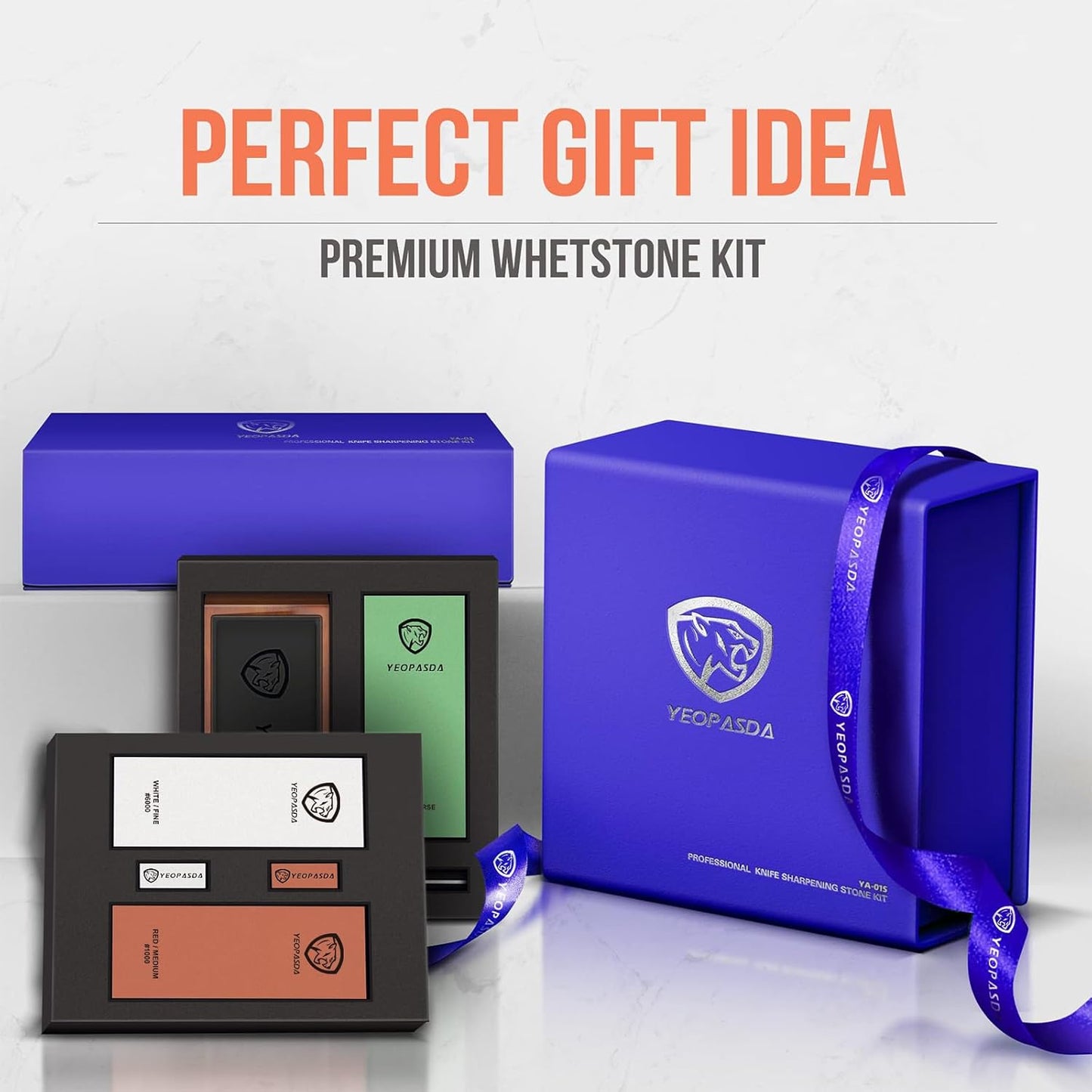 Premium Knife Sharpening Stone Kit - YeopAsda 3 Sides Grit 400/1000/6000 Whetstones - Knife Sharpener Stone with Non-Slip Wood Base, Angle Guide & Cut Resistant Gloves