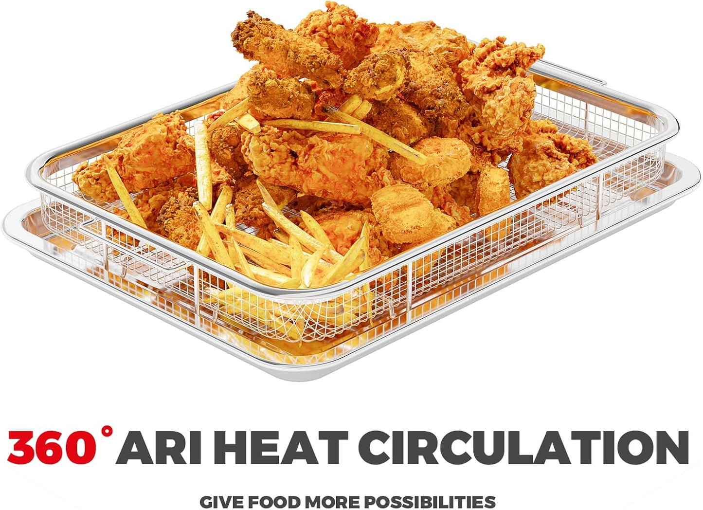 Air Fryer Basket for Oven, Air Fryer Basket and Stainless Steel Baking Tray Pant Oven Air Fryer Pan Rack for Cooking Baking Dishwasher and Broiling (13.1" * 8.8" & 12.8" * 9.6")