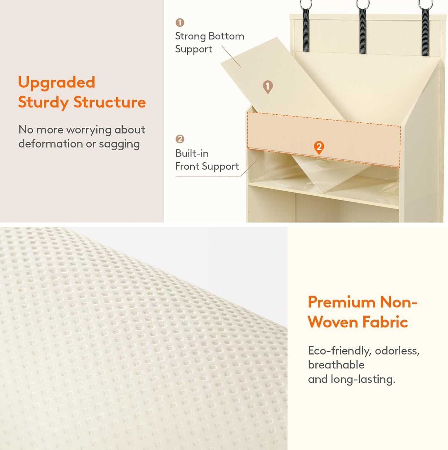 Lifewit 1 Pack Over the Door Organizer, 5 Shelf Clear Window Hanging Storage with 4 Mesh Side Pockets, Anti Tilt 40 lbs Load Behind Door for Pantry, Nursery, Bathroom, Bedroom, Kitchen, Dorm, Beige