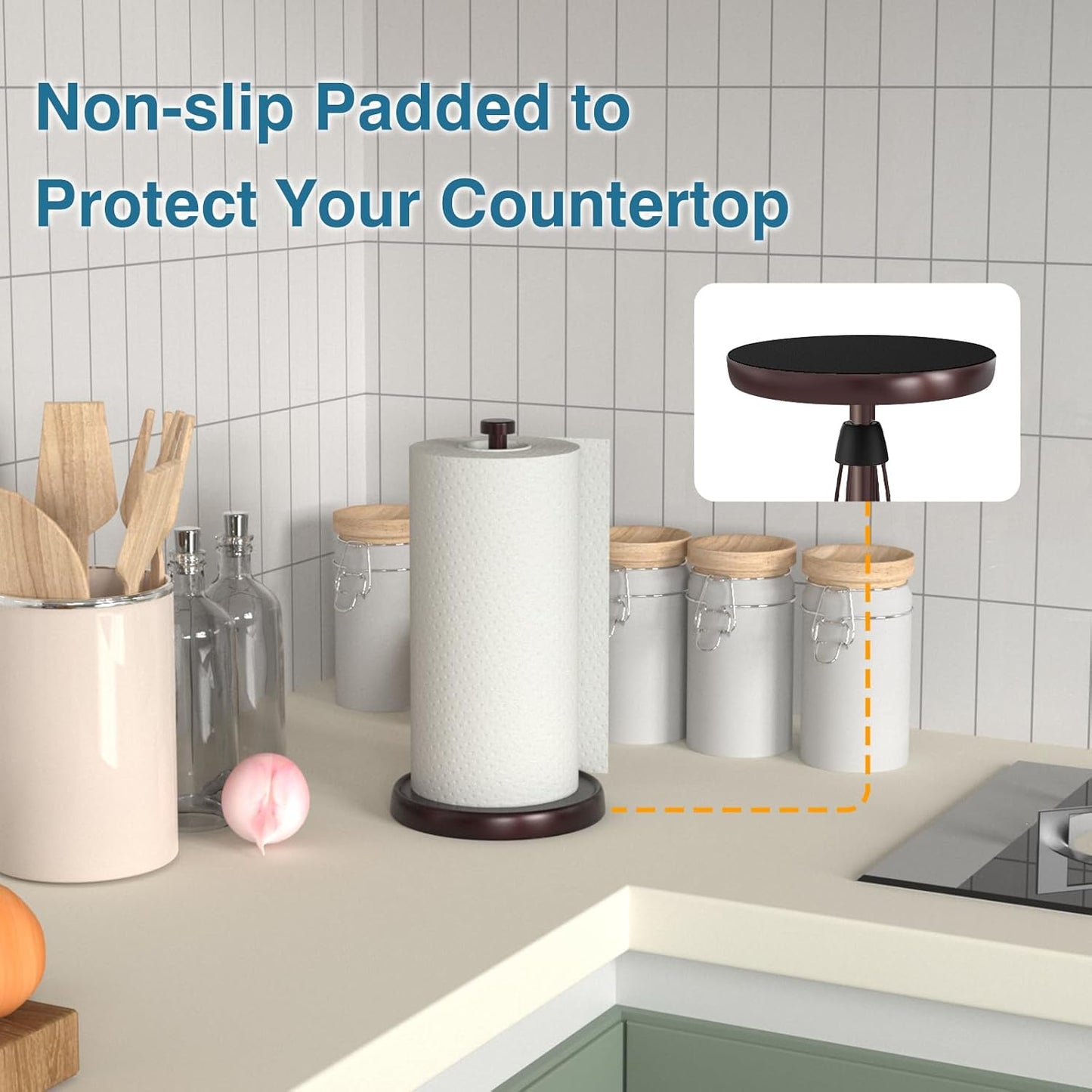 Oil Rubbed Bronze Paper Towel Holder Countertop, Bronze Kitchen Accessories Decor, Stainless Steel, Paper Towel Roll Holder Stand with Ratchet Mechanism for Kitchen Bathroom Farmhouse Essentials