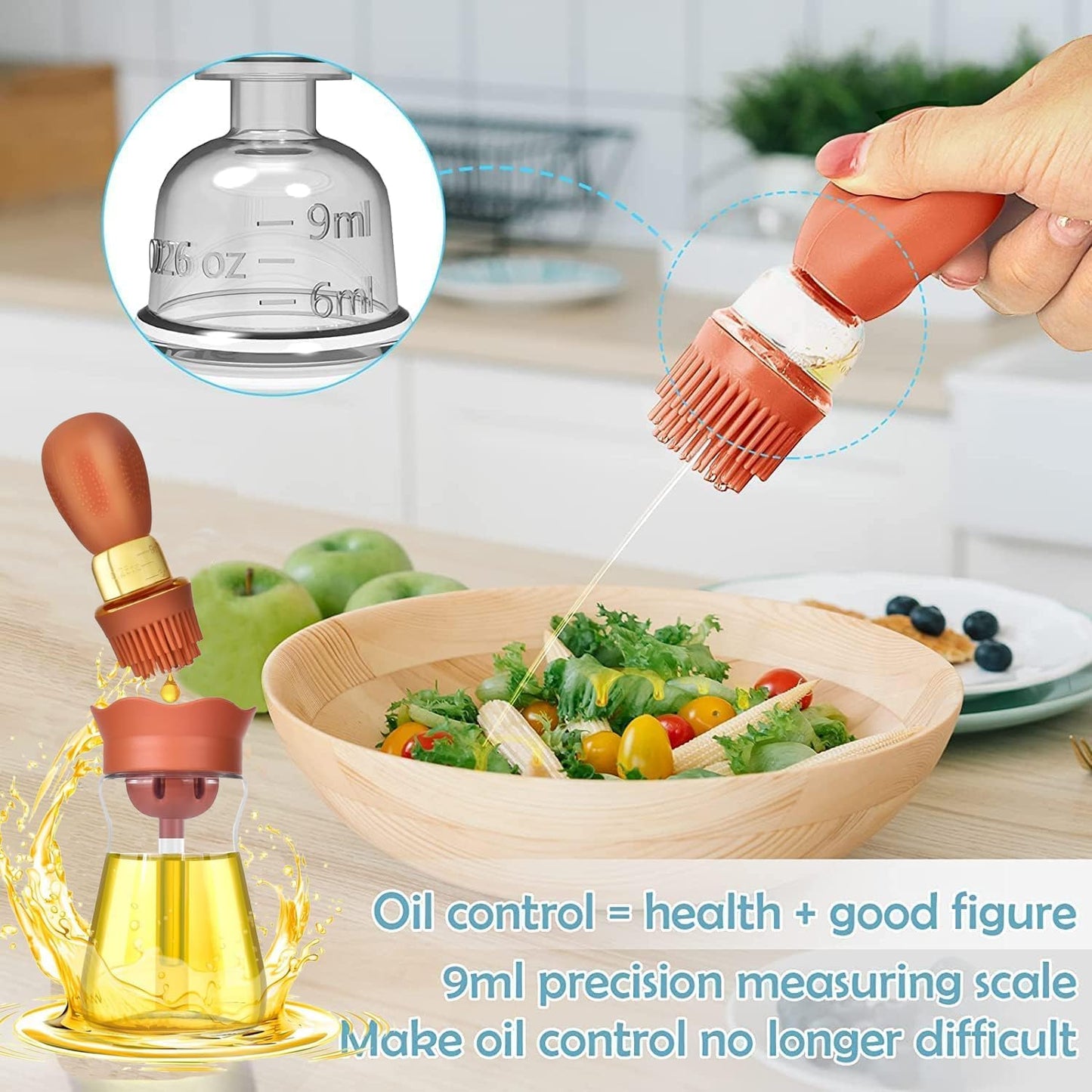 Oil Dispenser with Brush-2 Pack 7oz/200ML 2 IN 1 Glass Cooking Oil Dispenser Bottle with Silicone Basting Brush for Kitchen, Oil Storage and Container for Cooking BBQ, Sauce, Frying - Cream White