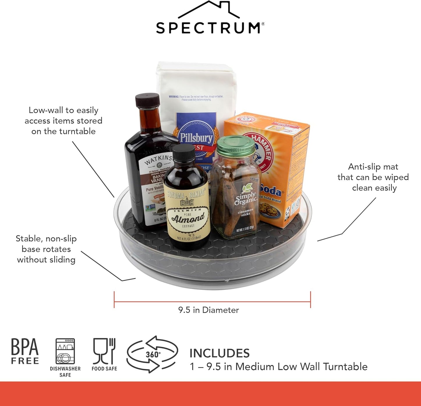 Spectrum Lazy Susan Organizer, Hexa Medium (1-Pack) - Lazy Susan Turntable for Cabinet, Refrigerator, Pantry, Table, & Shelf - Rotating & Spinning Pantry Organization - Spice Rack Storage for Fridge