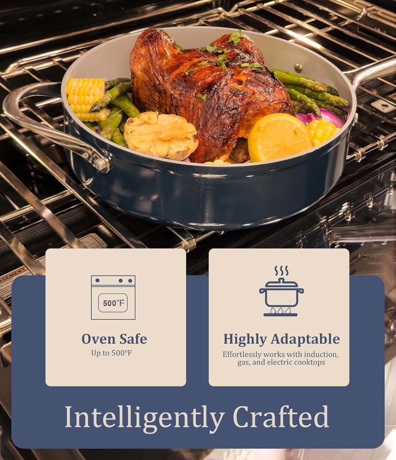 3.5qt Nonstick Ceramic Sauce Pan with Lid (8.19") Even Heat Distribution, Non Toxic & PFAS Free Healthy Cooking Pot for All Stovetops (Induction/Gas/Electric), Oven Safe 500°F, Navy Blue