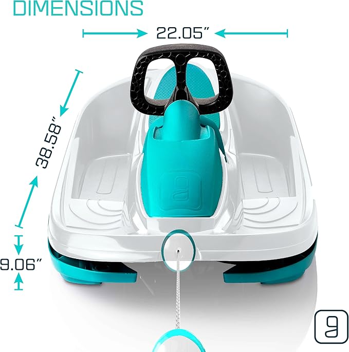 Snow Sled for Kids, Adults - Toboggan Sled, Easy Turning Steering Wheel, Anti-Slip Seat, Pull Up Brake, Durable Plastic Sled, Lightweight, Snow Sleds, Age 3+ 260 lbs