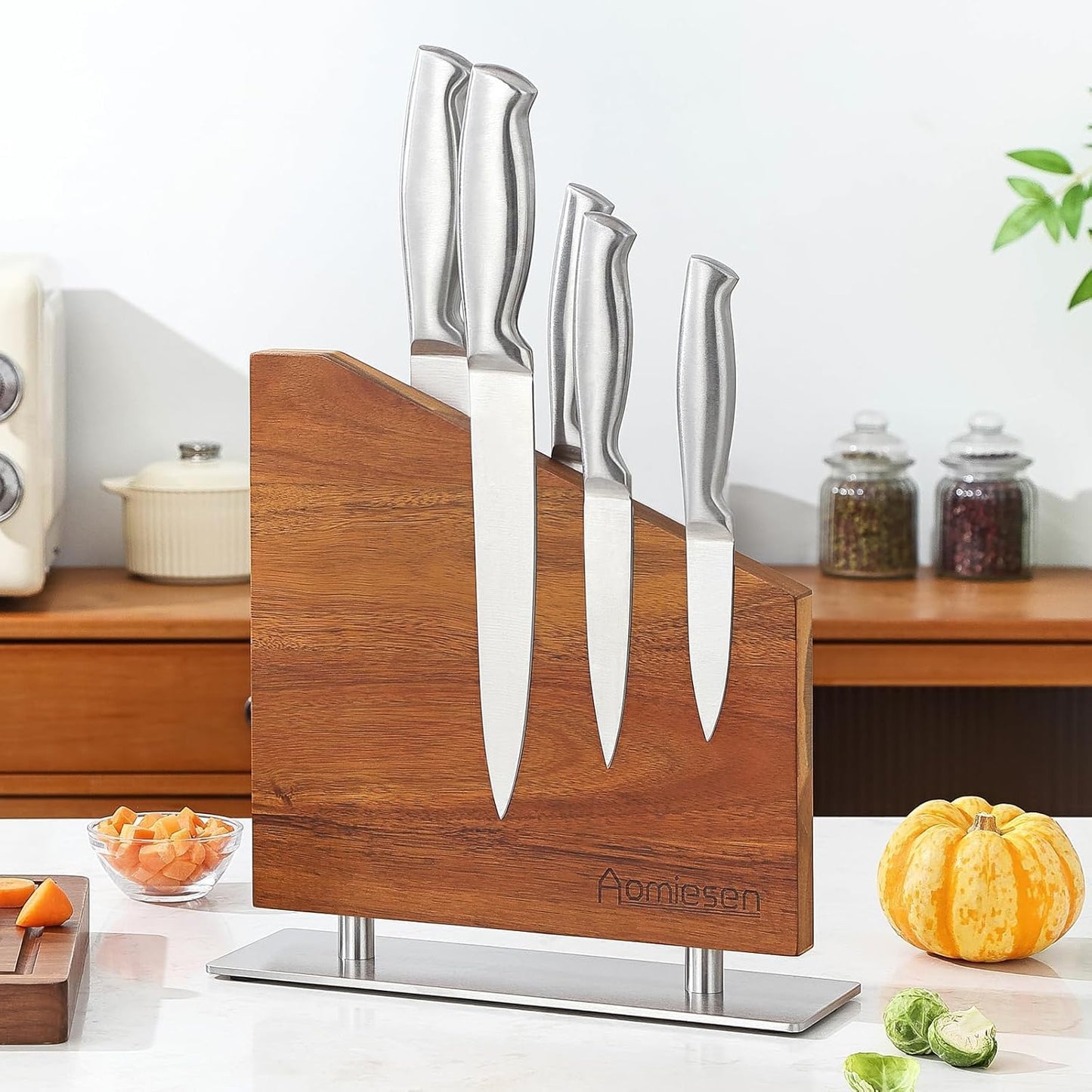 Strong Magnetic Knife Block - Magnetic Knife Holder for Kitchen Organization, Knife Block with Powerful Magnet (Diagonal steel bottom knife block)
