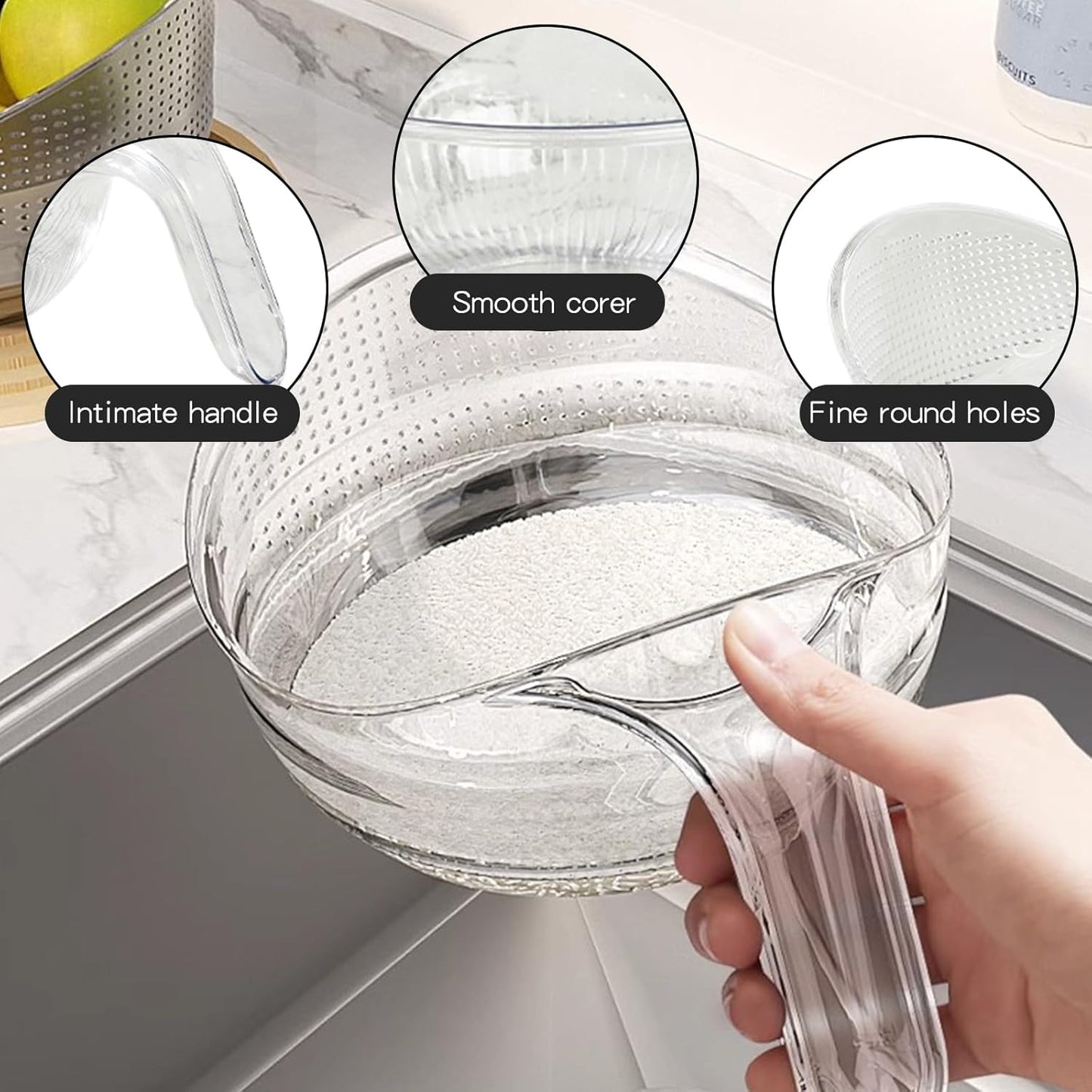 2-In-1 Rice Strainer,Large Rice Washer Beans Washer Strainers And Colanders - Washing Bowl for Fruit Washing Bowl With Strainer,Rice Washing Bowl Multifunctional Drain Basket (White)