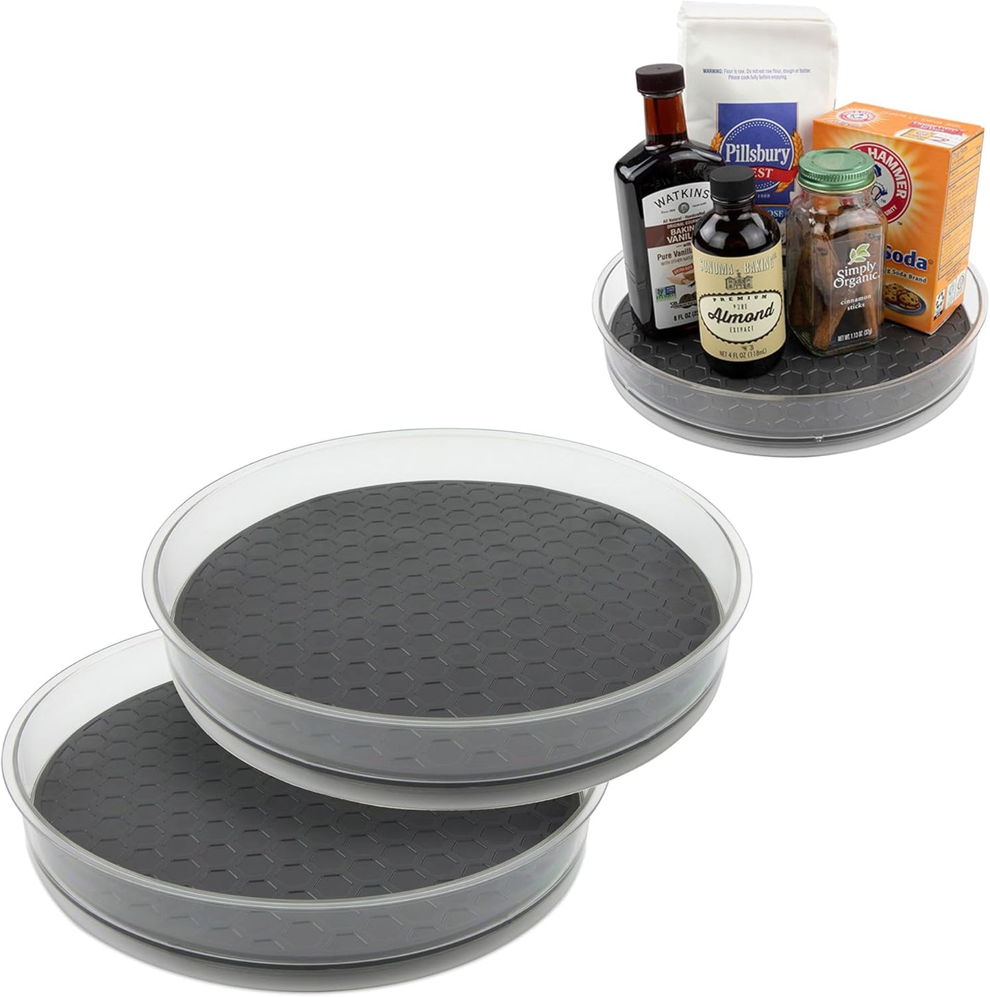 Spectrum Medium Lazy Susan Organizers 9.5 in Pack of 2 for Cabinet Pantry Table Rotating Kitchen Storage Spice Rack Fridge Organization, Charcoal Gray Spinning Turntable for Sauces Jams Condiments
