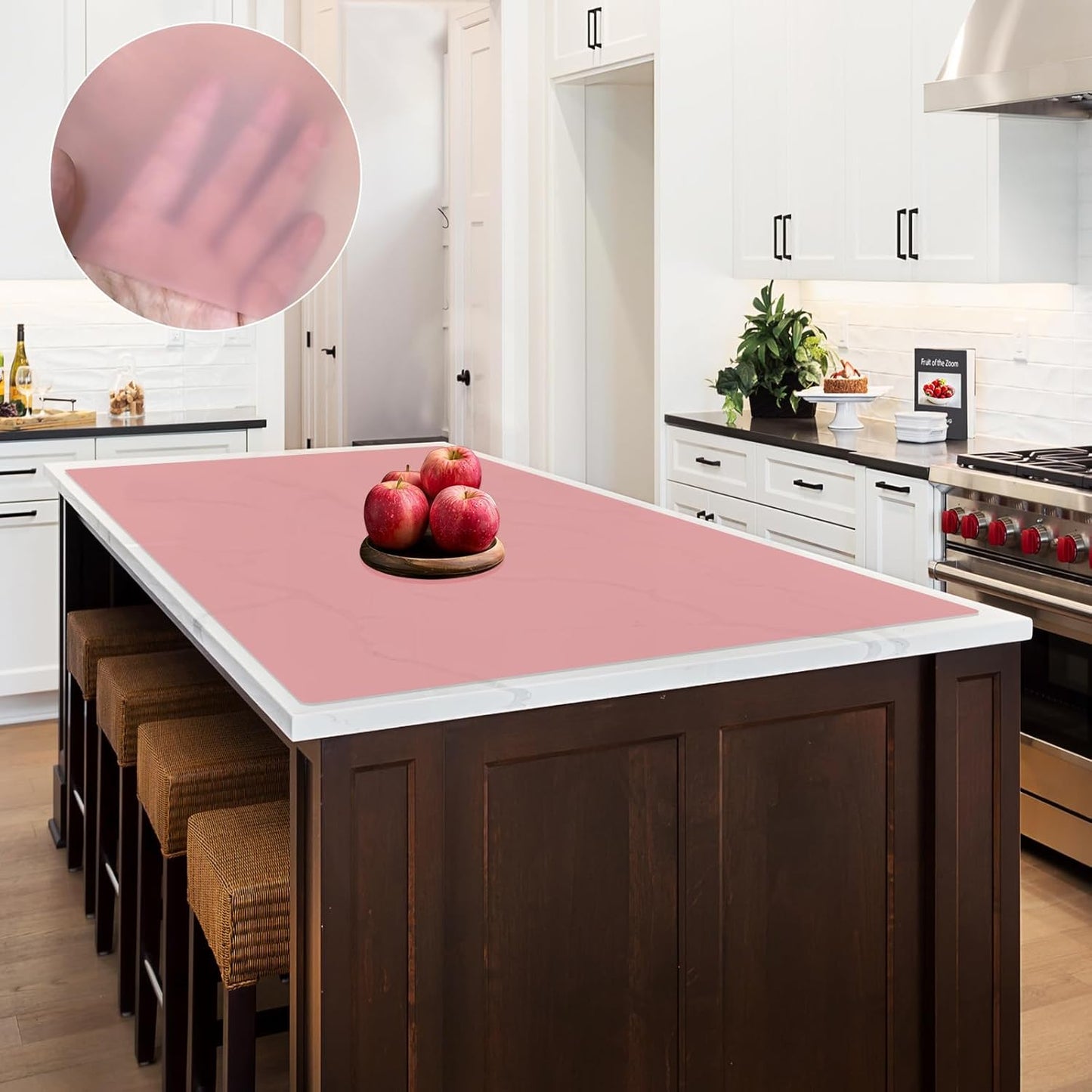 2MM Thick Large Silicone Mat, 47.2"x23.6"(120cmx60cm) Silicone Mats for Kitchen Counter, Heat Resistant Mat, Non-Slip Kitchen Counter Mat, Waterproof Countertop Protector for Craft, Translucent Red