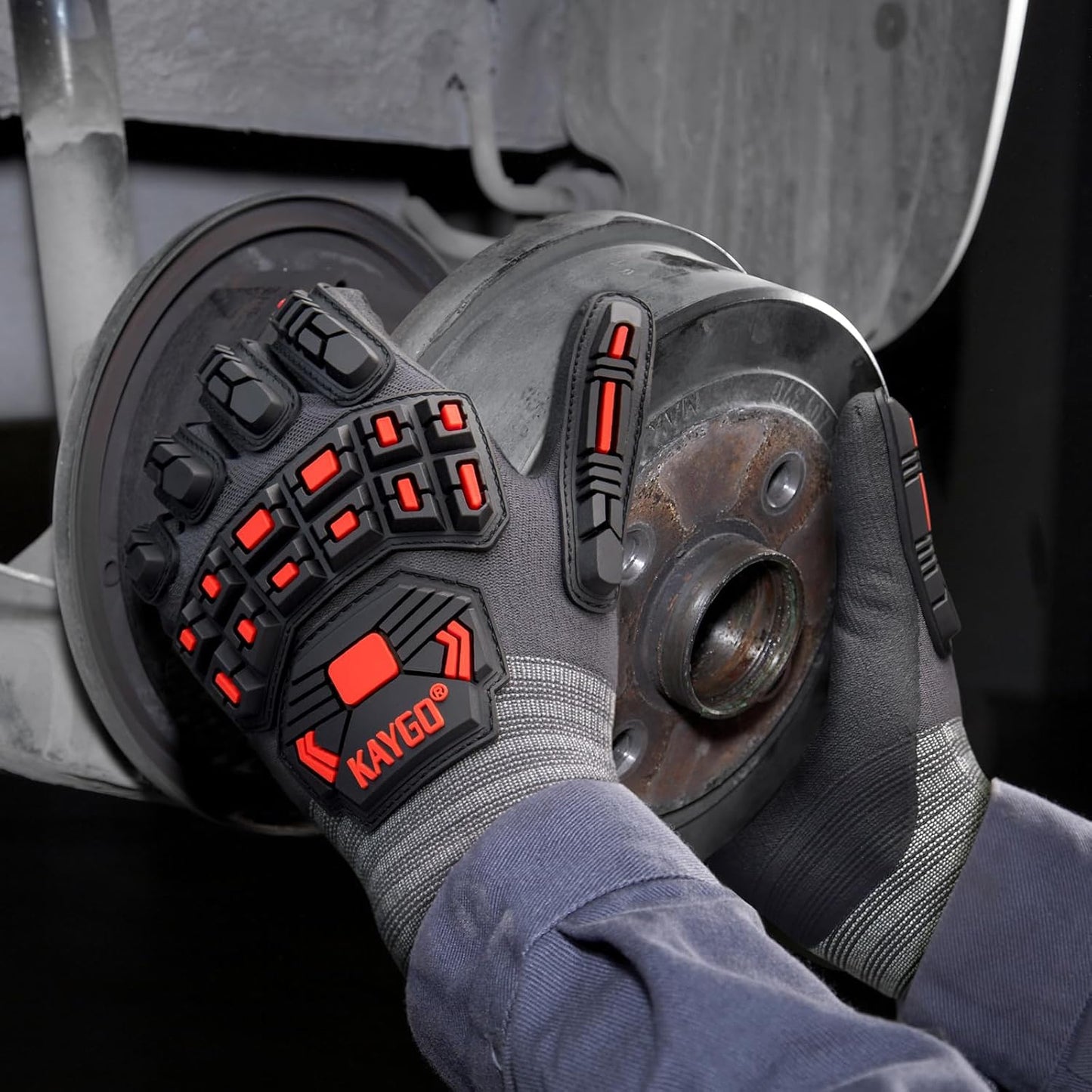 KAYGO Impact Reducing Work Gloves for Men,3 Pairs KG18N TPR Safety Work Gloves MicroFoam Nitrile Coated, Seamless Knit Nylon, Ideal for General Purpose,XL