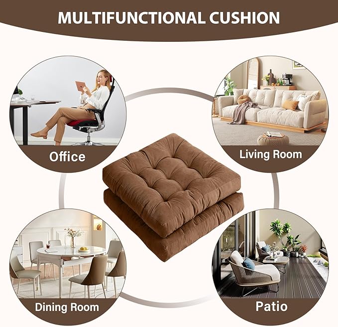 Tiita Meditation Floor Pillows, 22 Inch Square Floor Cushions for Adults, Thicken Tufted Seat Pad Set of 2, Large Floor Cushion for Yoga Garden Living Room Balcony Office Tatami, Coffee