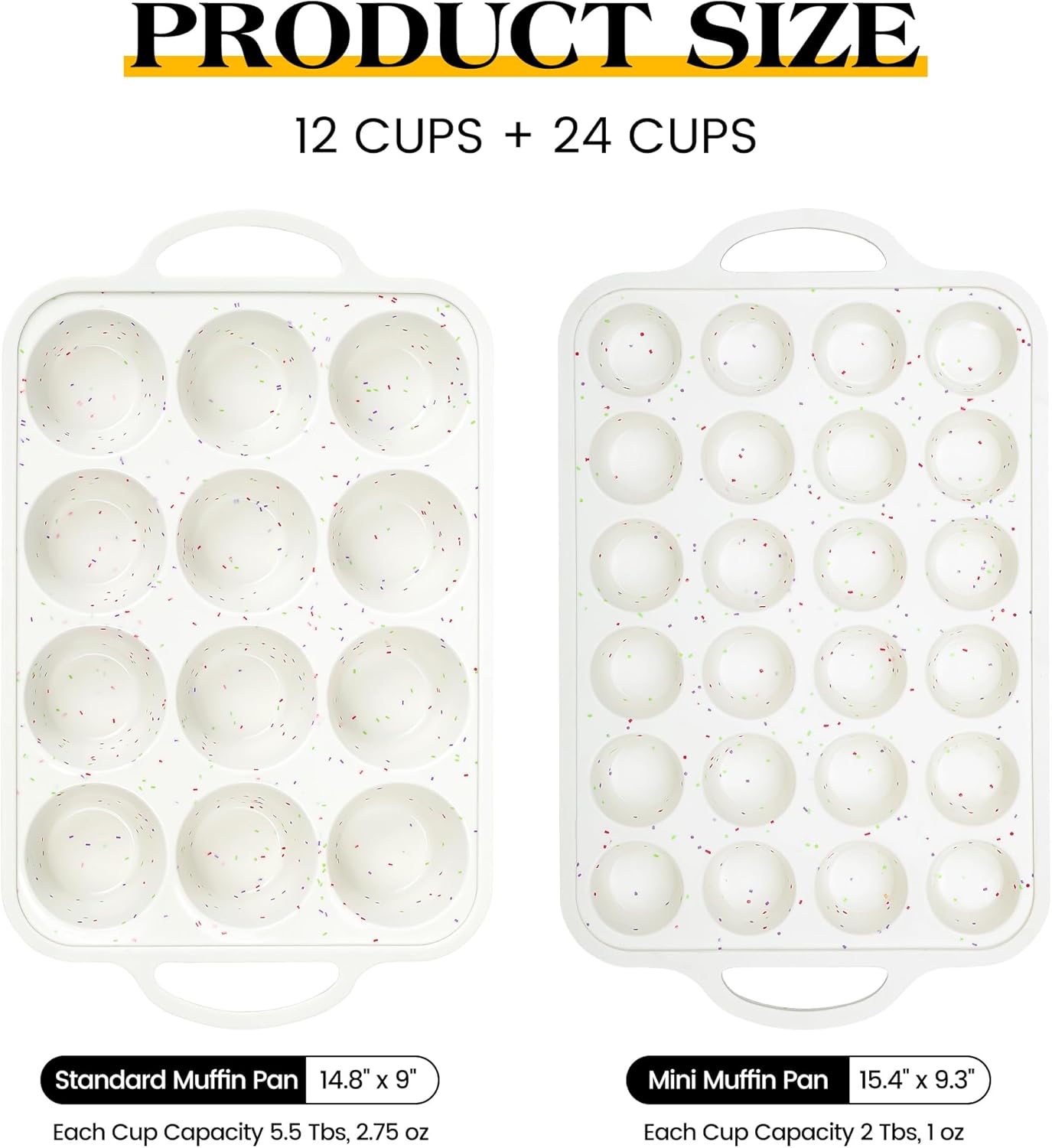 Regular 12 Cup and Mini 24 Cup Nonstick Cupcake Pan Set Silicone Muffin Pan for Baking Silicone Cupcake Mold with Metal Reinforced Frame BPA Free (2 Pcs, Cream)
