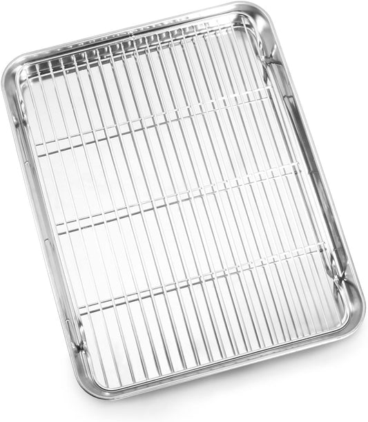 Baking Sheet and Cooling Rack Set, Stainless Steel Commercial Grade Cookie Sheet and Rack Set, 12.5 x 10 x 1 inch, Healthy & Nontoxic & Rustproof & Easy Clean & Dishwasher Safe