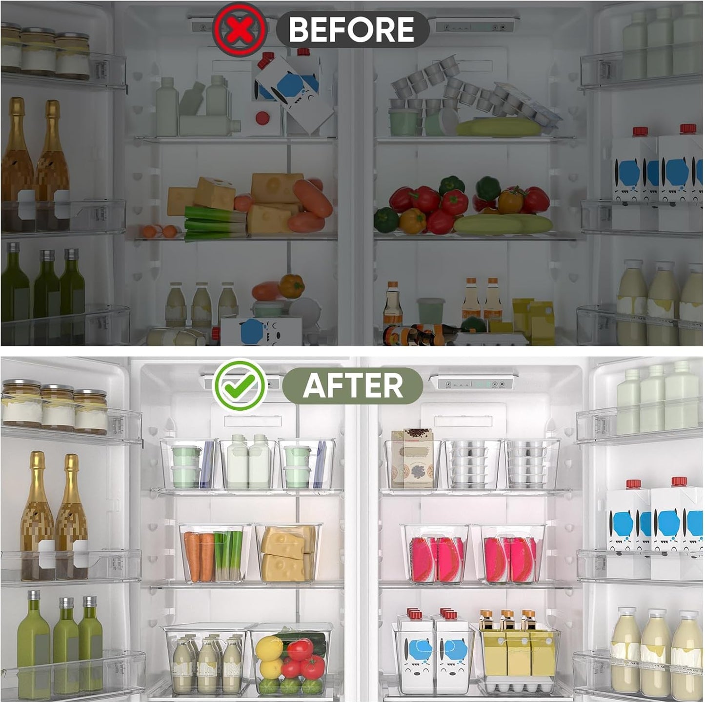 BALEINE Clear Stackable Storage Bins with Lids, Plastic Containers with Handle for Pantry Organizers and Storage, Plastic Bins for Fridge, Kitchen, Bathroom, Cabinet (10x6x5, 8PK)