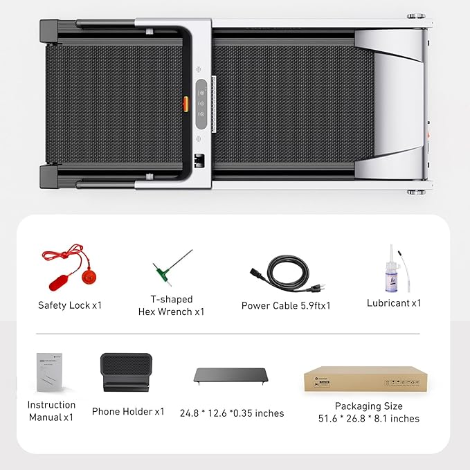 Treadmill with 5% Incline, 300lbs Capacity Folding 15 HP Small Treadmills for Home Portable Running Treadmill with Handles Quiet Brushless Dual Cushion System, Electric Compact Treadmil