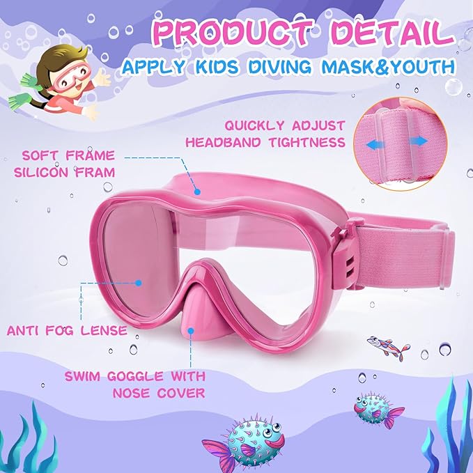 Kids Swim Goggles with Nose Cover, Anti-Leak Swim Mask with Elastic Fabric Strap, UV Protection Swimming Goggles for Kids