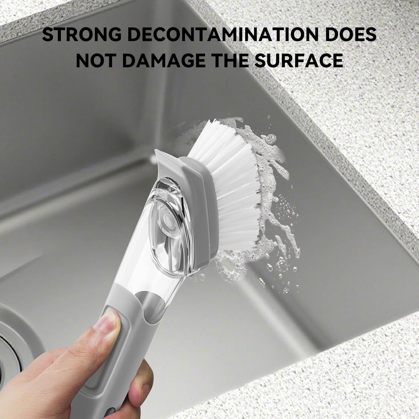 SetSail Dish Brush, Dish Cleaning Brush with Stainless Steel Handle and Replace Head Kitchen Dish Scrub Brush with Soap Dispenser for Pot Sink Pan Cleaning, Grey