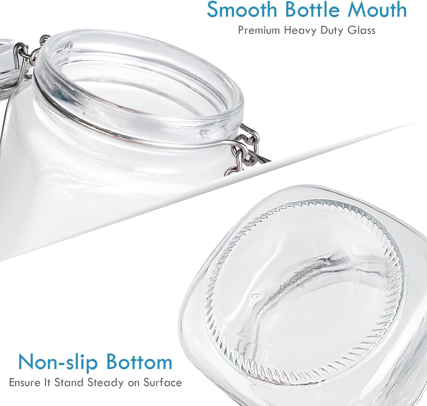 YEBODA 32oz Food Storage Canister Glass Jars with Clamp Airtight Lids and Silicone Gaskets for Multi-Purpose Kitchen Containers - Clear Square (3 Pack)