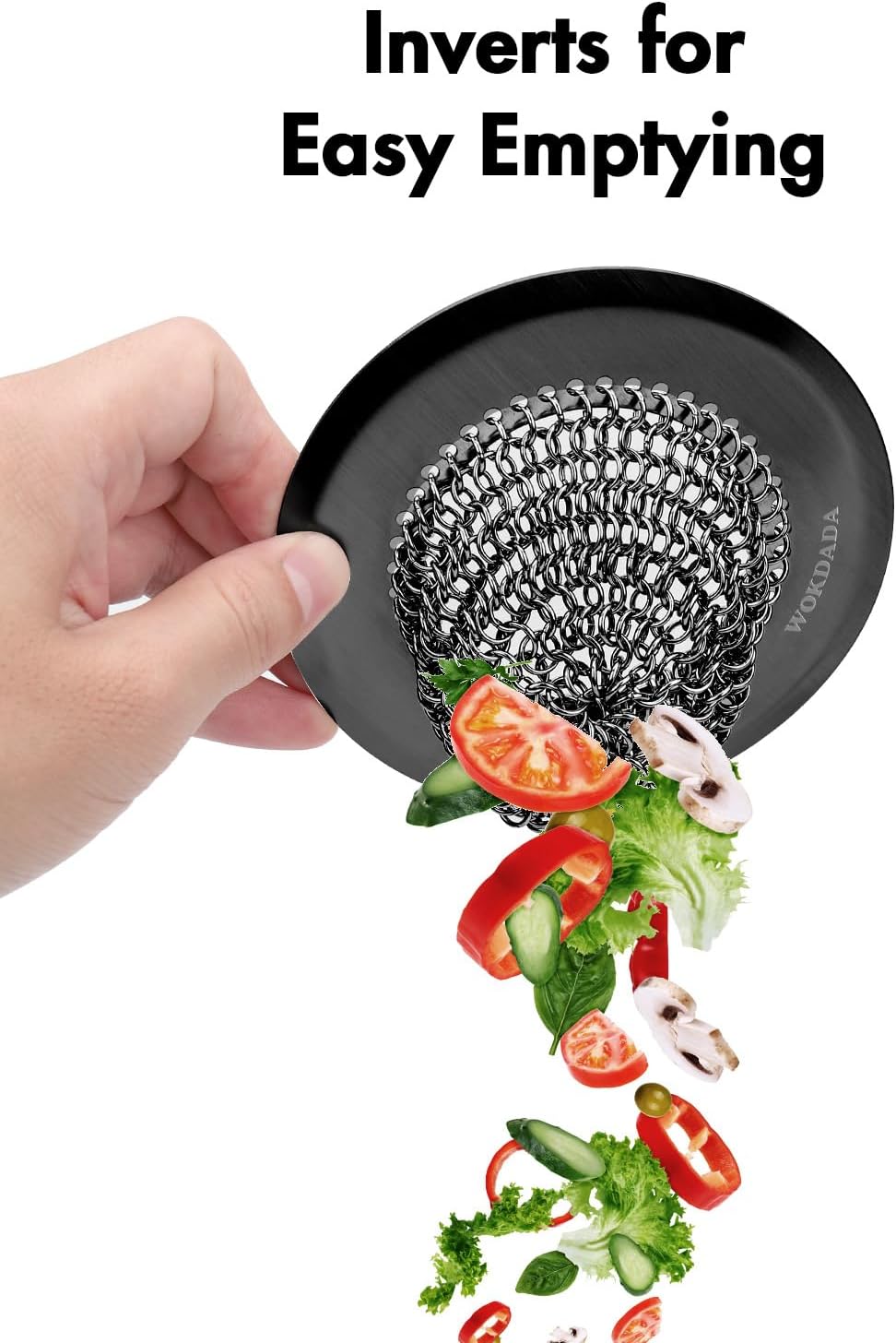 Sink Drain Strainer, Reversible Mesh Sink Strainer with 304 Stainless Steel, Wokdada Revolutionary Anti-Rust Kitchen Sink Drain Strainer for Garbage Disposal Food Catcher (Black)