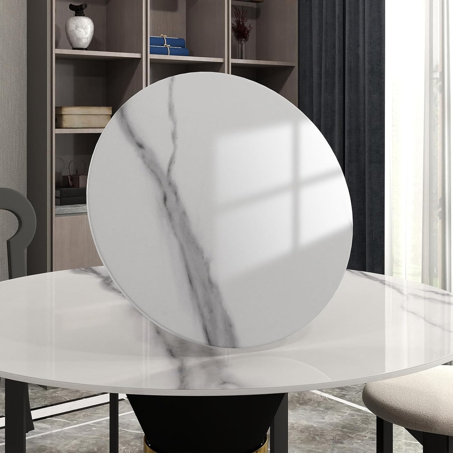 23.6" Lazy Susan for Table Top Sintered Stone Rotating Serving Tray for Dining Table, Kitchen Lazy Susan Organizer Spinning Rotating Food Server Party Centerpieces