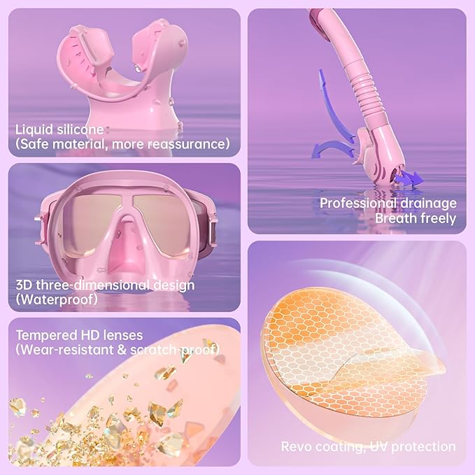 WATERTIME Snorkeling Gear for Adults, Dry Top Snorkel Set with Anti-Fog Panoramic Diving Mask & Waterproof Design, Adult Snorkel Mask for Snorkeling and Scuba Diving