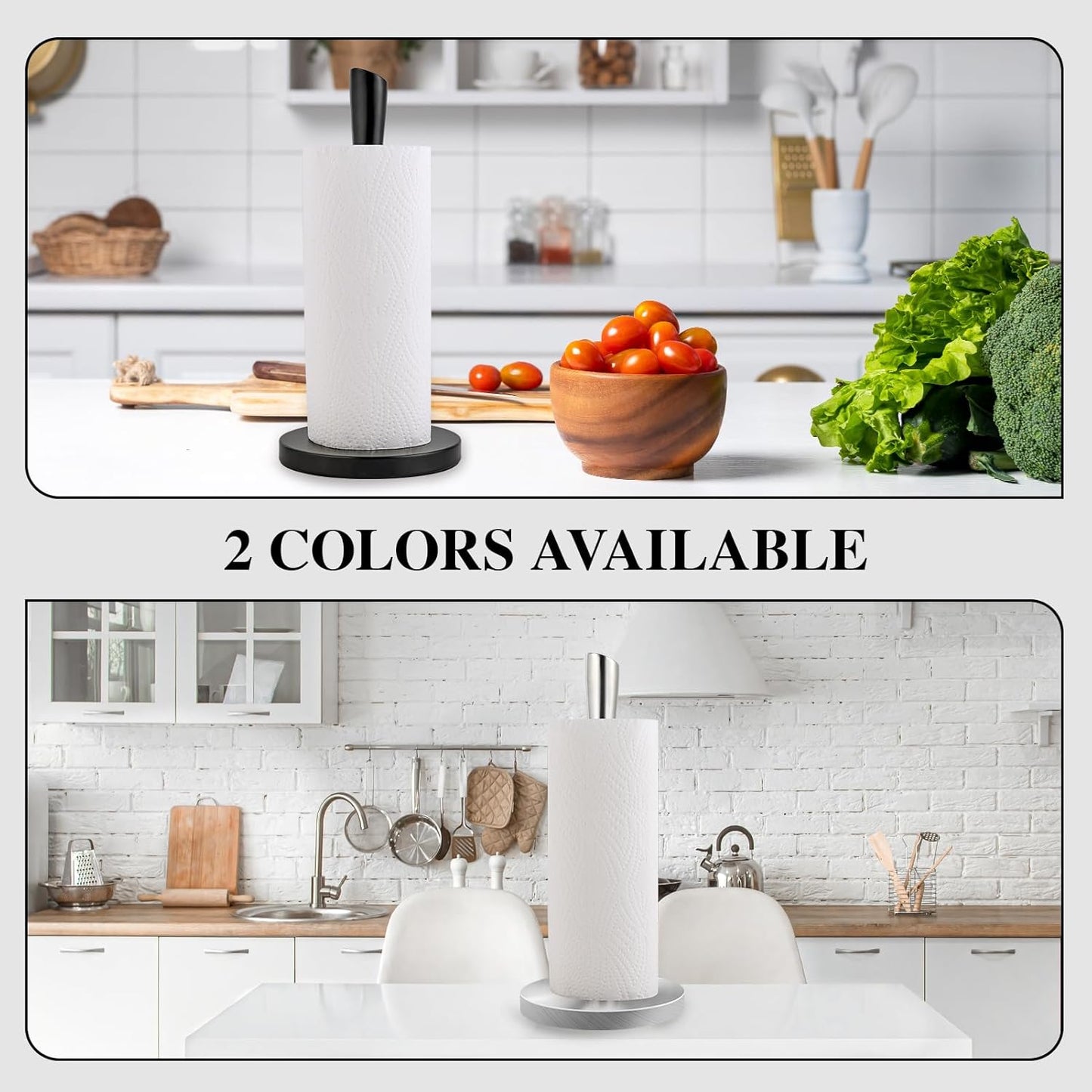 JOGREFUL Paper Towel Holder Stand, Stainless Steel Kitchen Paper Towel Countertop Stand with Streamline Body, Bathroom Organization for Family Standard Large Size Roll Paper, Sliver