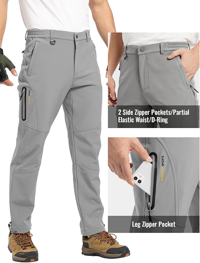 Rdruko Men's Snow Pants Waterproof Insulated Winter Hiking Pants Snowboard Fleece Lined Softshell Ski Pants