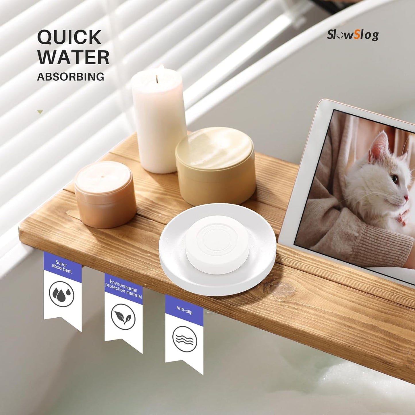 2 Pack Diatomite Soap Dish Holder, Quick Dry Stone Bar Holder, Water Absorbent Bath Dish Holder, Diatomaceous Earth Soap Tray for Hand Soap, Sponge Organizer, White