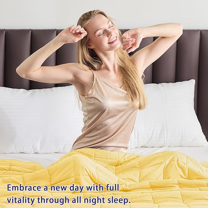 yescool Weighted Blanket for Adults (17 lbs, 60" x 80", Yellow) Cooling Heavy Blanket for Sleeping Perfect for 160-180 lbs, Queen Size Breathable Blanket with Premium Glass Bead, Machine Washable