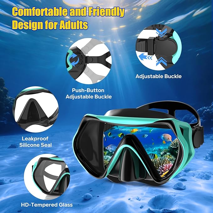 Snorkeling Gear, Dry Snorkel Set180° Panoramic Wide View,Anti-Fog Scuba Diving Mask, Professional Snorkeling Gear for Free Breathing, Swimming, Diving