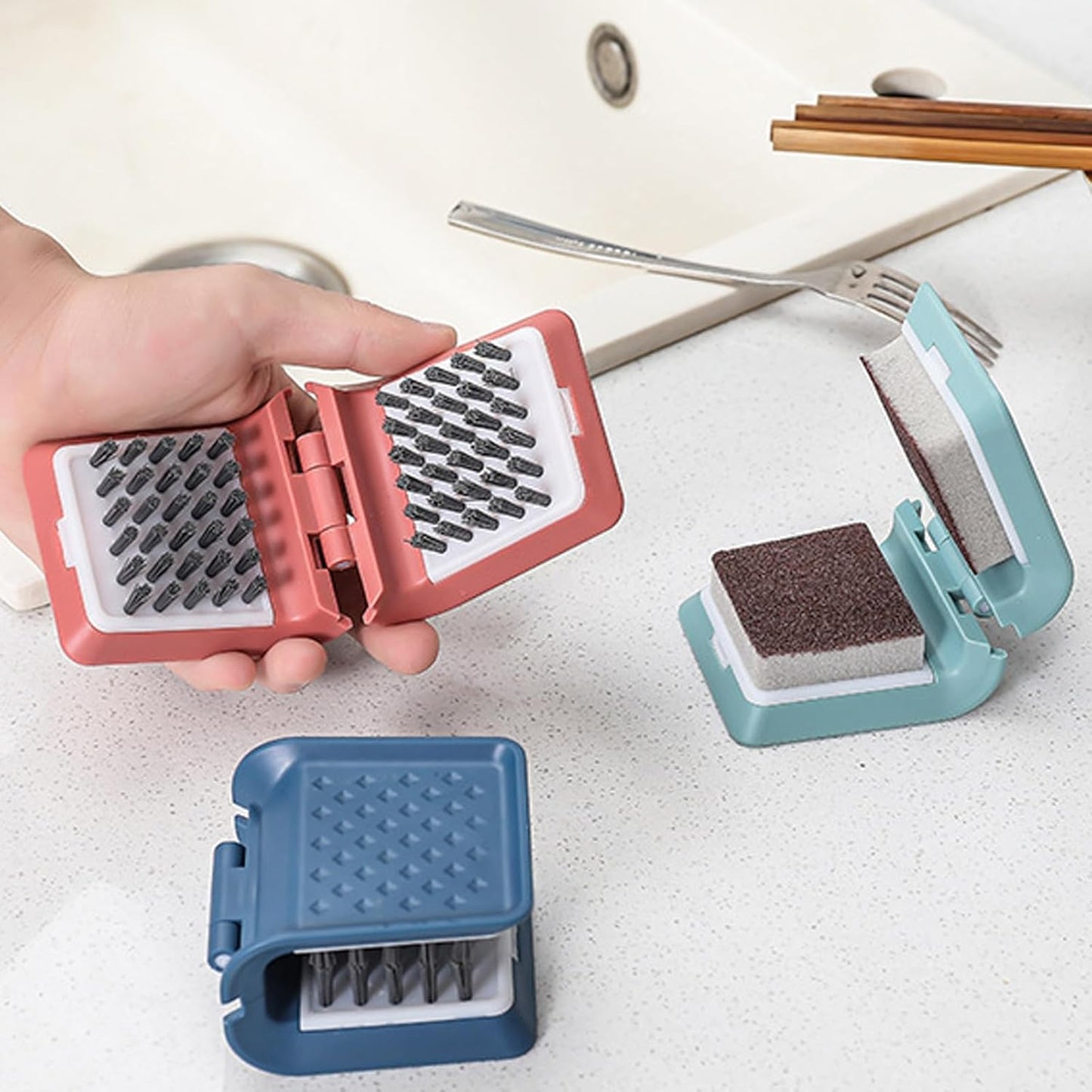 Knife Cleaner, 3 Pack Cutlery Cleaner, Blade Cleaner with 3 Pcs Replacement Sponge Brush Head, for Kitchen Chopsticks Fork Spoon Knives Washing (Blue, Pink, Green)