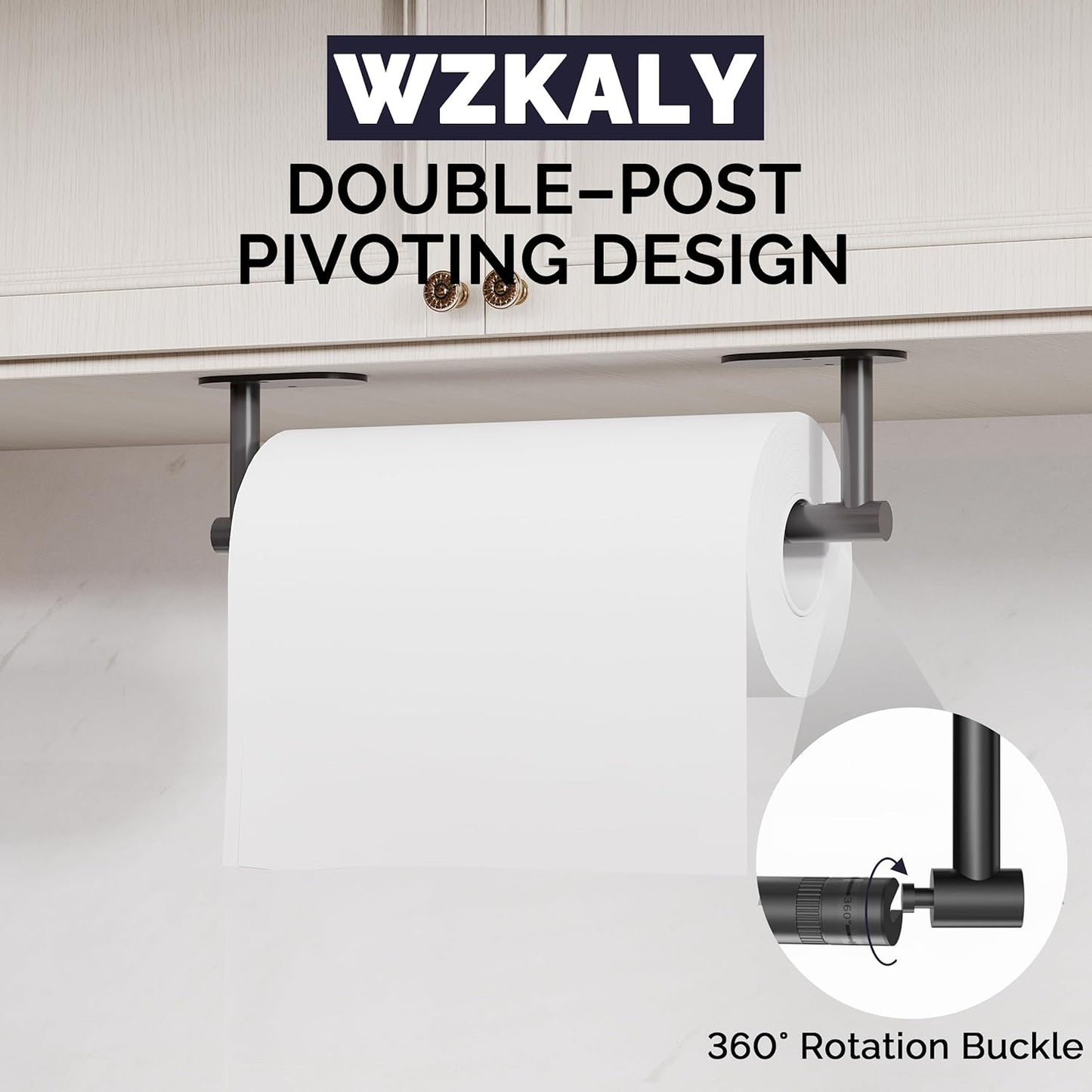 Black Paper Towel Holder Under Cabinet, Self Adhesive or Wall Mounted SUS304 Stainless Steel Paper Towel Holder for Kitchen, Bathroom, Farmhouse, Barbecue and Laundry (Matte Black)