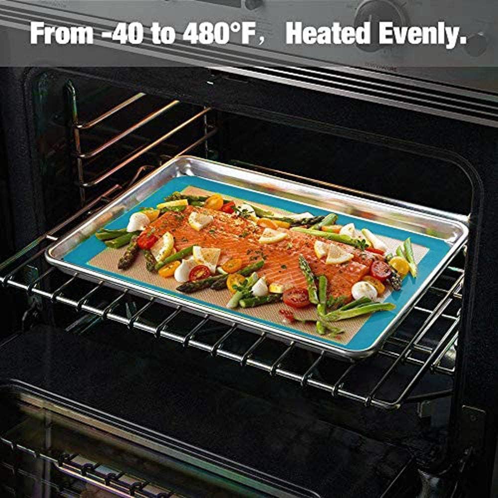 Macaron Silicone Baking Mat - Set of 2 Non Stick Silicon Macaroon Baking Sheet Cookie Liner(BPA Free/Reusable/Half Sheet),Perfect Cooking Kit for Macarons,Pastry,Cake and Bread Making (Blue)