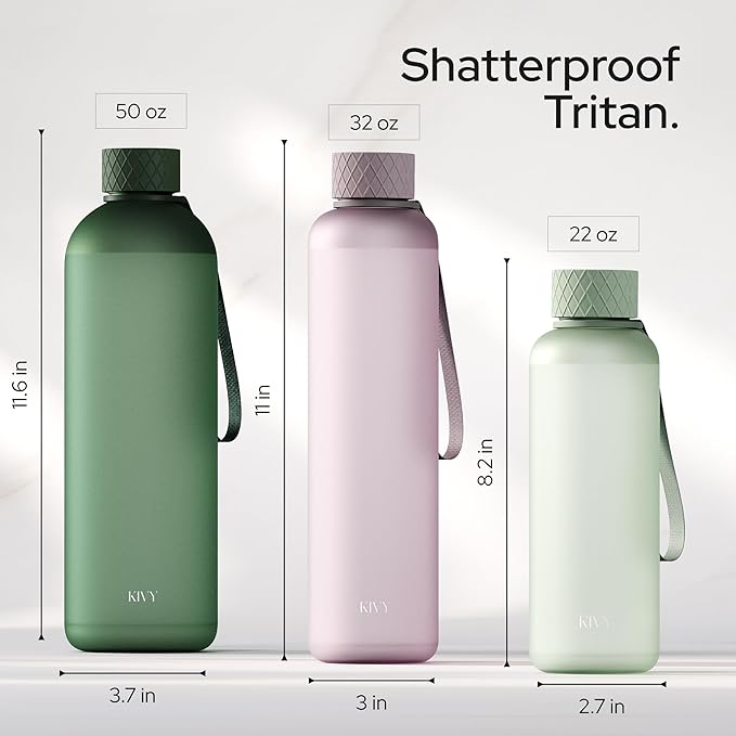 KIVY Large Water Bottle 50oz [Lightweight & Shatterproof] Fits Backpack & Cupholder for Travel, Sports, School - Extra large bottle no straw - 1.5 Liter bottles - 50oz Water bottle Green