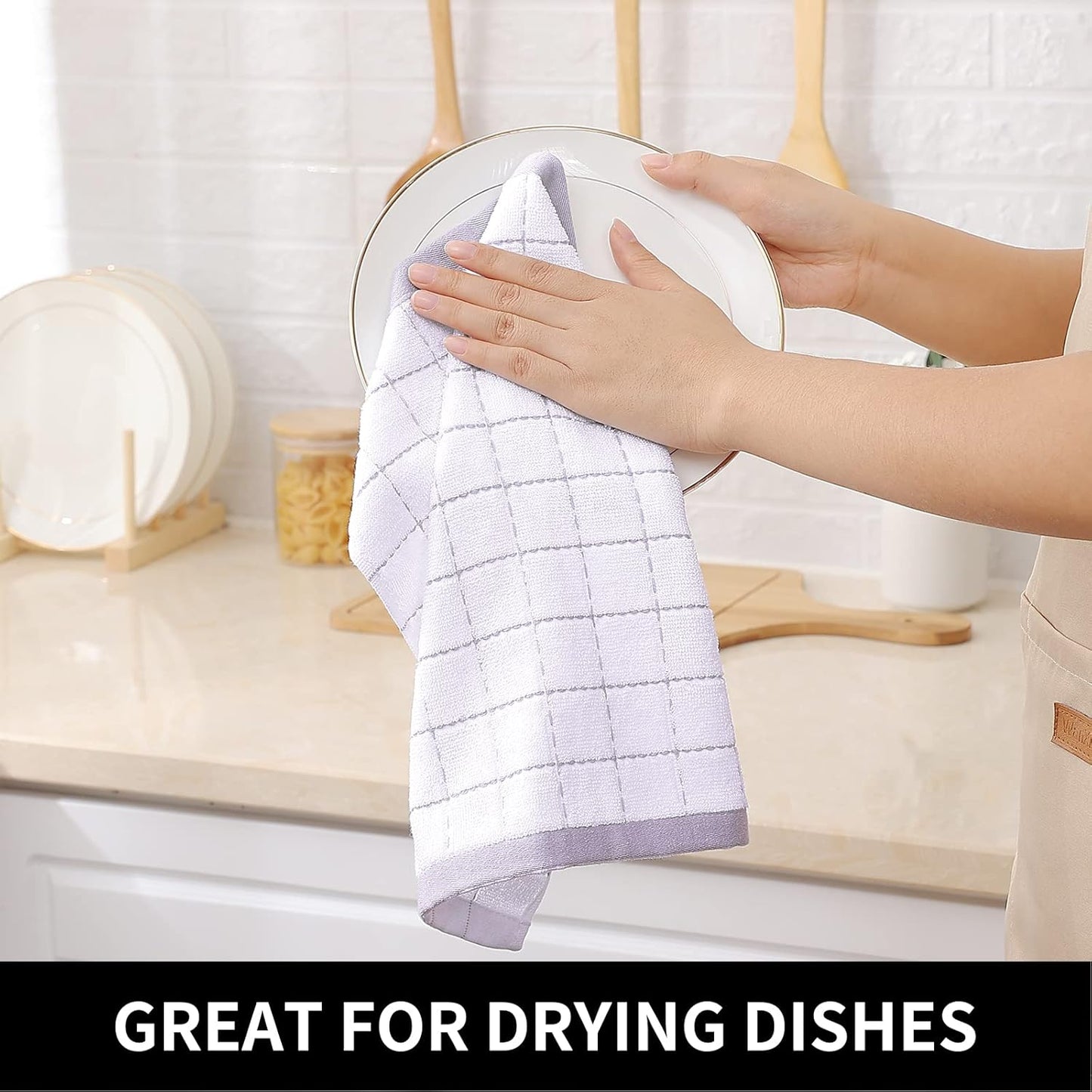 Homaxy 100% Cotton Terry Kitchen Dish Cloths, Ultra Soft and Absorbent Dish Towels for Kitchen, Suitable for Drying and Washing Dishes, 6 Pack, 12 x 12 Inches, White