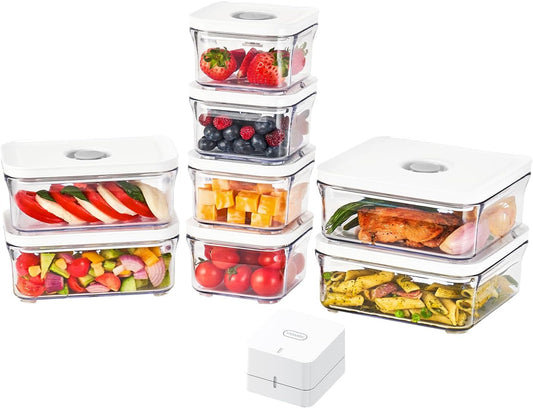 Premium Airtight Food Storage Containers, Mini 9P/SET include Vacuum Sealer, Smart One-Click Seal Lid, No Hinges, 100% Leak Proof, BPA-FREE, Dishwasher, Freezer & Microwave Safe