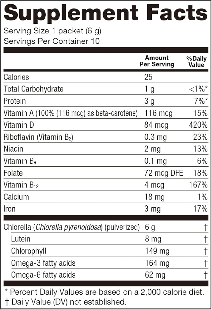 Sun Chlorella Powder Green Algae Superfood Supplement Supports Whole Body Wellness Immune Defense, Gut Health & Natural Energy Boost - Chlorophyll, B12, Protein - Non-GMO - 10 Servings