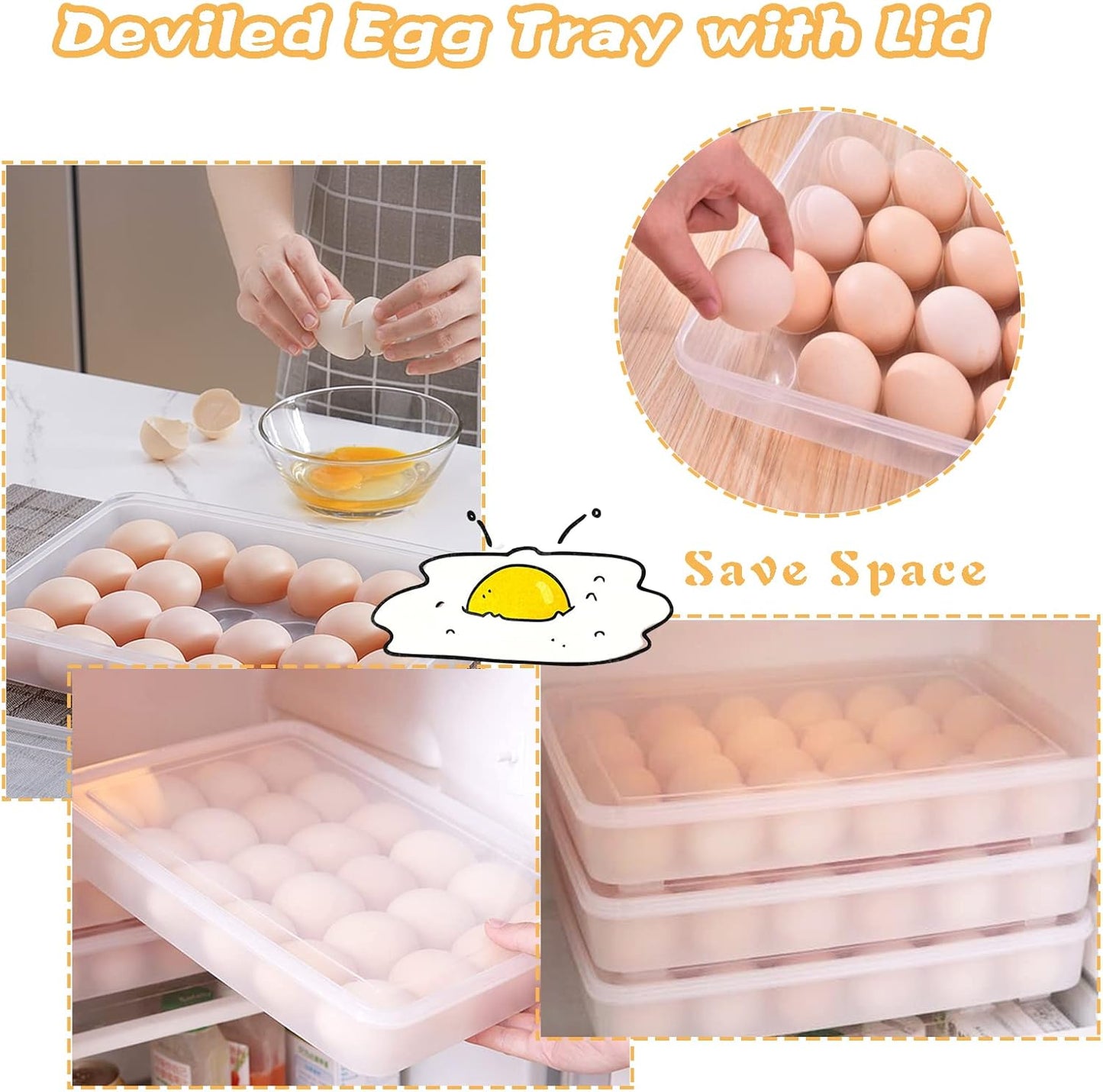 96 Egg Holders for Refrigerator,4 Set Clear Deviled Egg Tray with Lid,Plastic Egg Storage Container,Egg Organizer for Protect and Keep Fresh,24 Egg Tray x 4 Pack