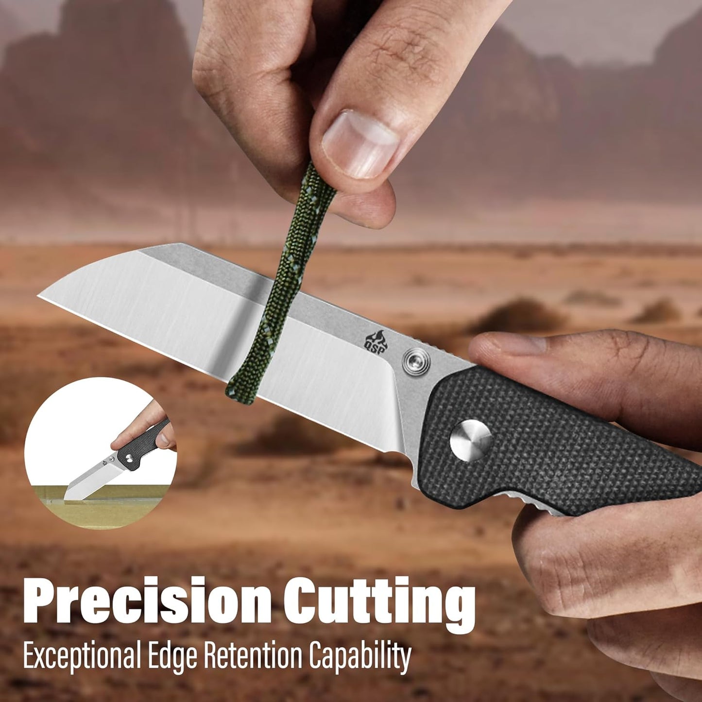 QSP Penguin V2 Folding Pocket Knife, 3.06" D2 Two Tone Finish Stonewash Satin Blade EDC Knife, Dark Brown Micarta Handle, Liner Lock, Ceramic Ball Bearings, Reversible SS Deep Carry Clip