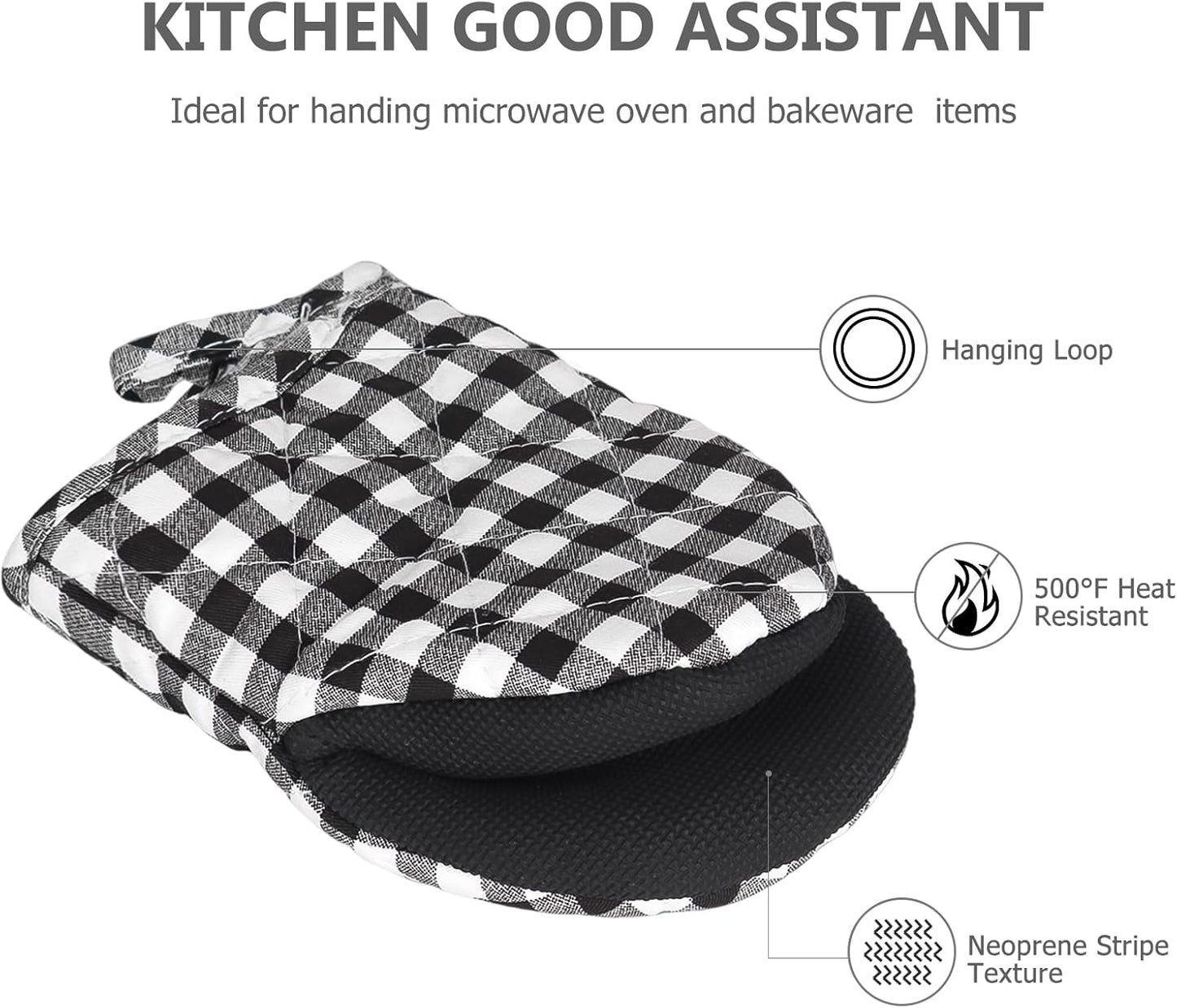 Qulable 1 Pair Short Oven Mitts - Silicone Kitchen Oven Gloves High Heat Resistant 500℉, Mini Oven Mits with Non-Slip Grip Surfaces and Hanging Loop for BBQ, Baking, Cooking and Grilling