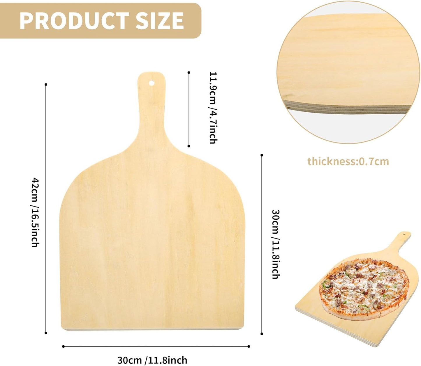 5 Pack 12 Inch Wooden Pizza Peel, Large Wood Pizza Spatula Paddle with Handle, Wooden Pizza Peel Spatula Cutting Board for Baking, Oven Pizza(16.5" L x 12" W)